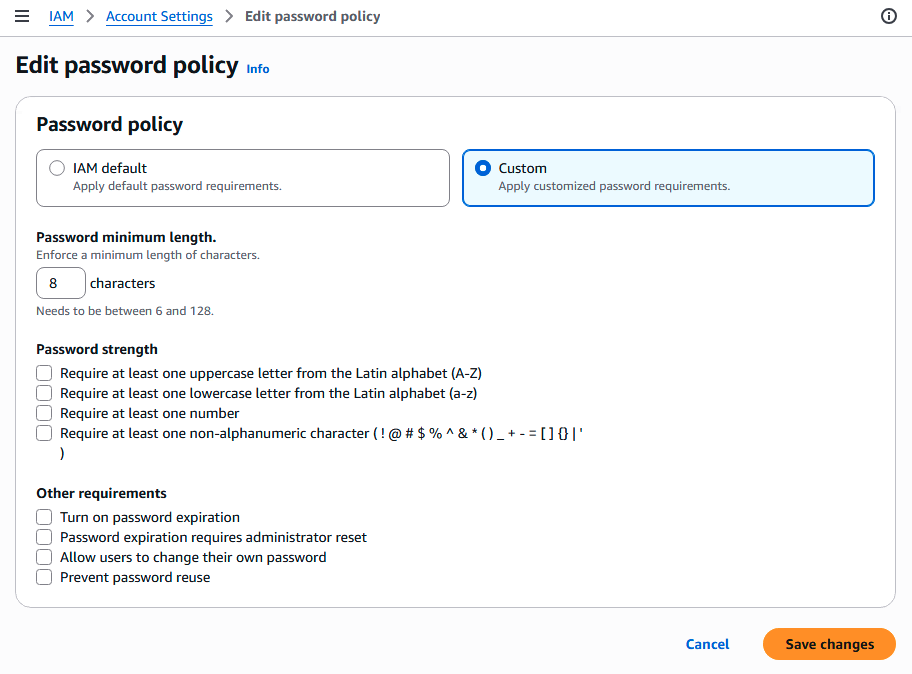 IAM Password Policy