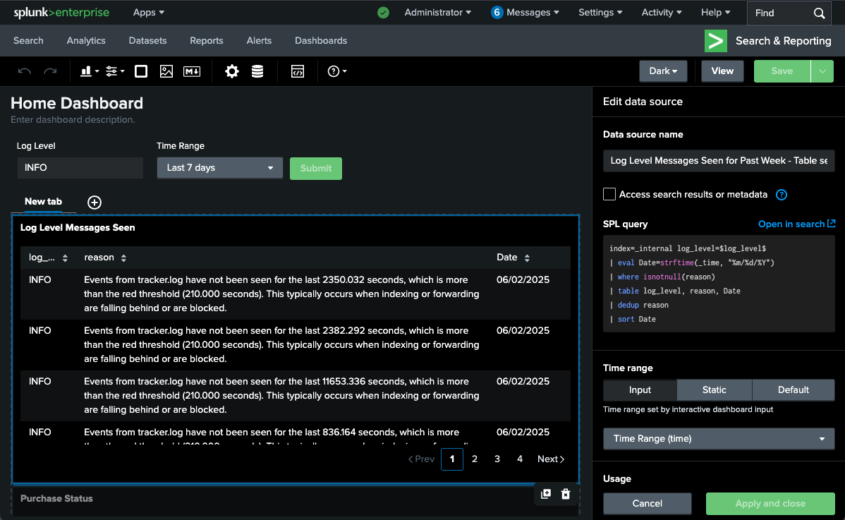 Dashboard Input Token Interactions